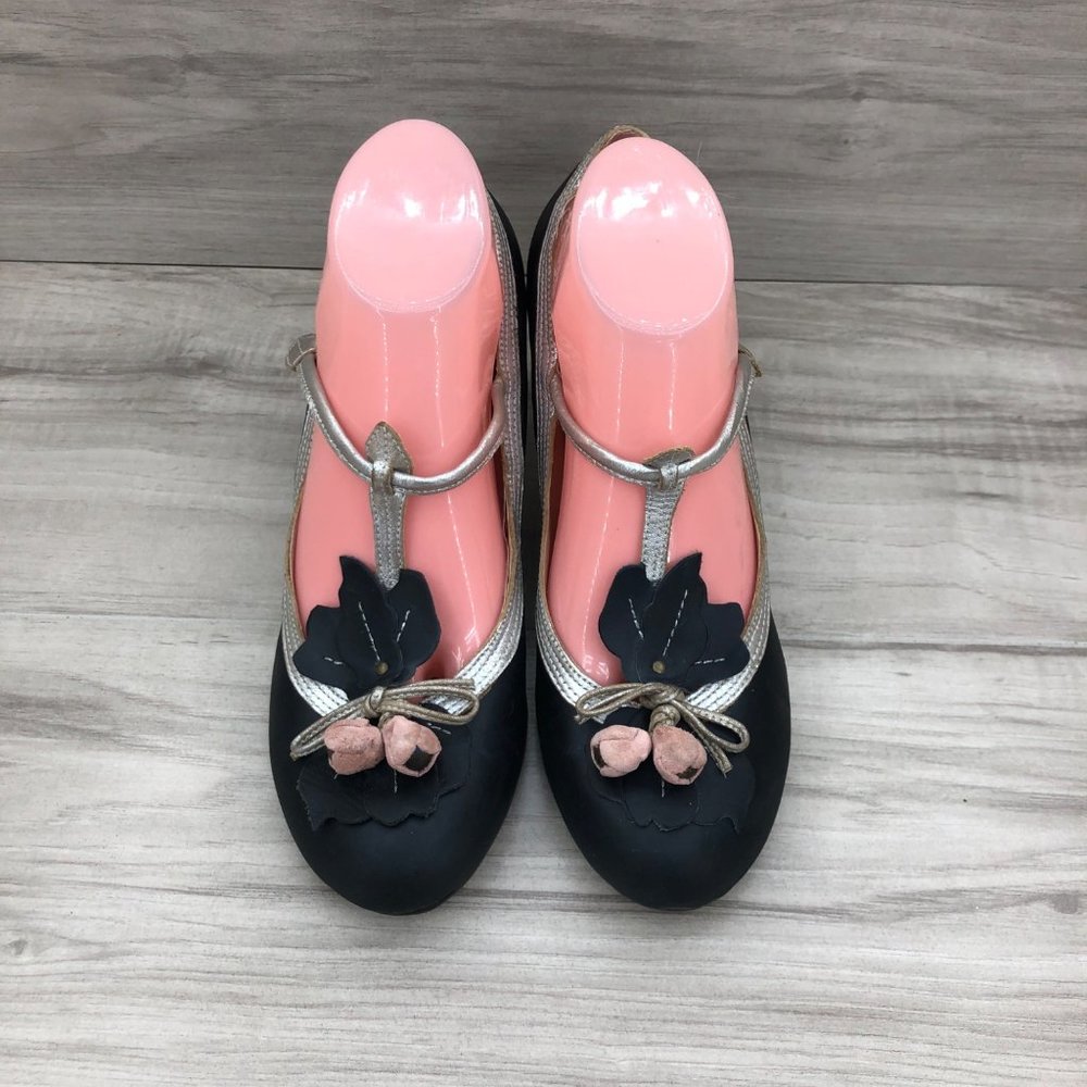 Anthropologie Miss Albright Heels Women's 9 B Blue Leather Budding T Strap Slip - Picture 6 of 12